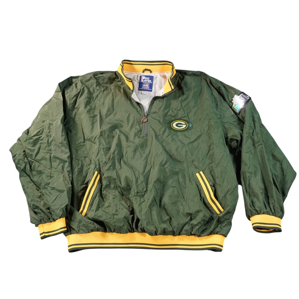 Vintage Pro Player Green Bay Packers Windbreaker Mens XXL Green 1/4 Zip NFL